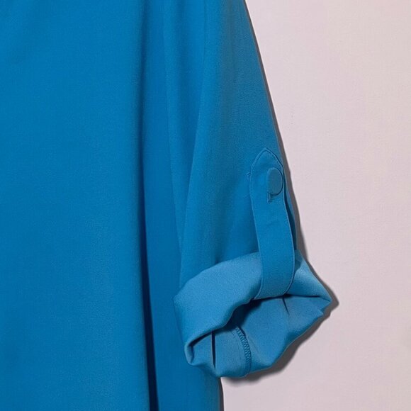 Trina Turk Silky Turquoise Poplin Point Collar Cuffed Long Sleeve Shirt NWOT - Picture 9 of 13